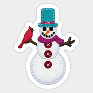 Felt Look Snowman with Cardinal | Christmas Ornies by Cherie(c)2021 Sticker